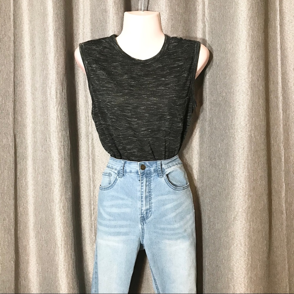 Net Ladies Disrtressed Sleeveless Black Gray Top